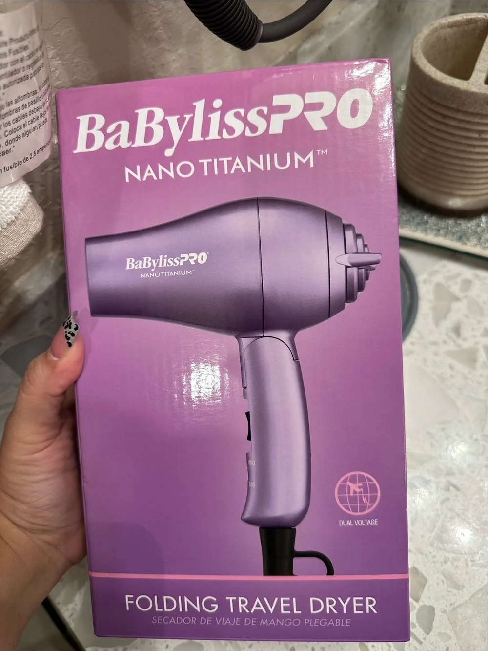 BaBylissPRO Nano Titanium Folding Travel Dryer - Purple